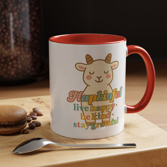 Happy Goat Mug - Hapkinful Live Happy. Be Kind. Stay Grateful