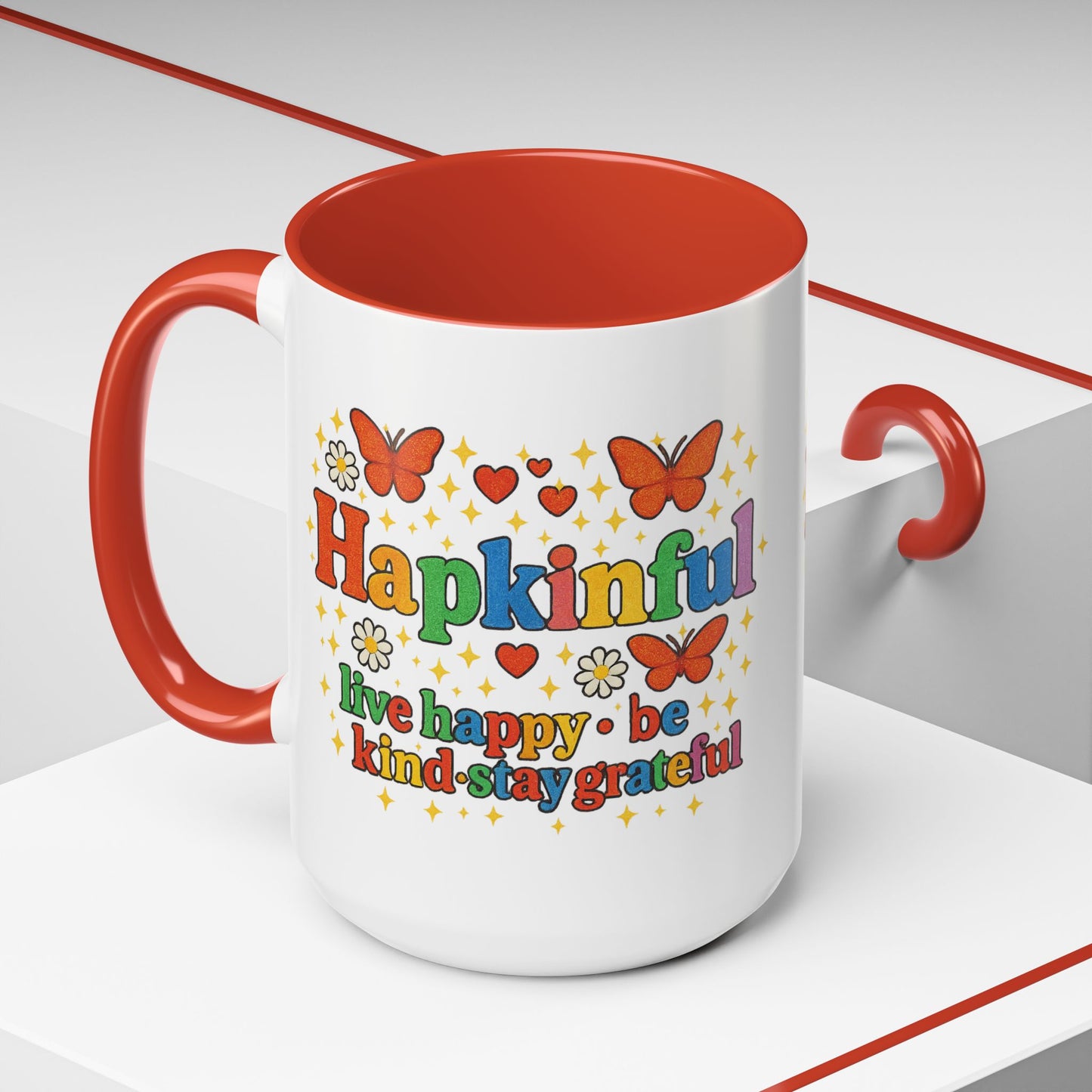 Happy Groovy Butterfly Mug - Hapkinful  - Live Happy Be Kind Stay Grateful 11 oz 15 oz