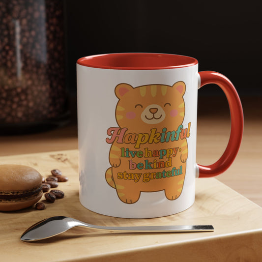 Happy Tiger Mug - Hapkinful Live Happy, Stay Grateful - Perfect Gift for Cat Lovers