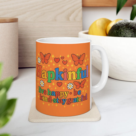 Happy Groovy Butterfly Orange Mug - Hapkinful - Live Happy. Be Kind. Stay Grateful