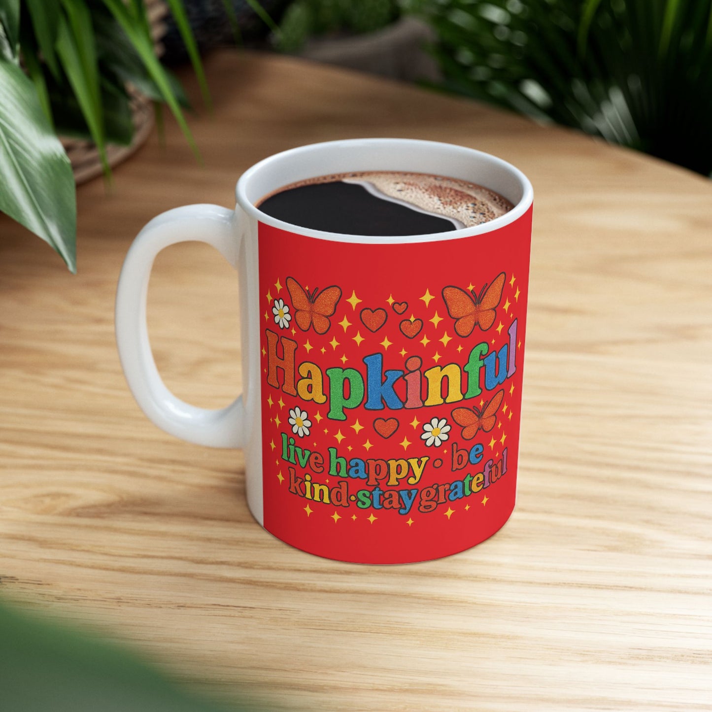 Happy Groovy Butterfly Red Mug - Hapkinful - Live Happy. Be Kind. Stay Grateful