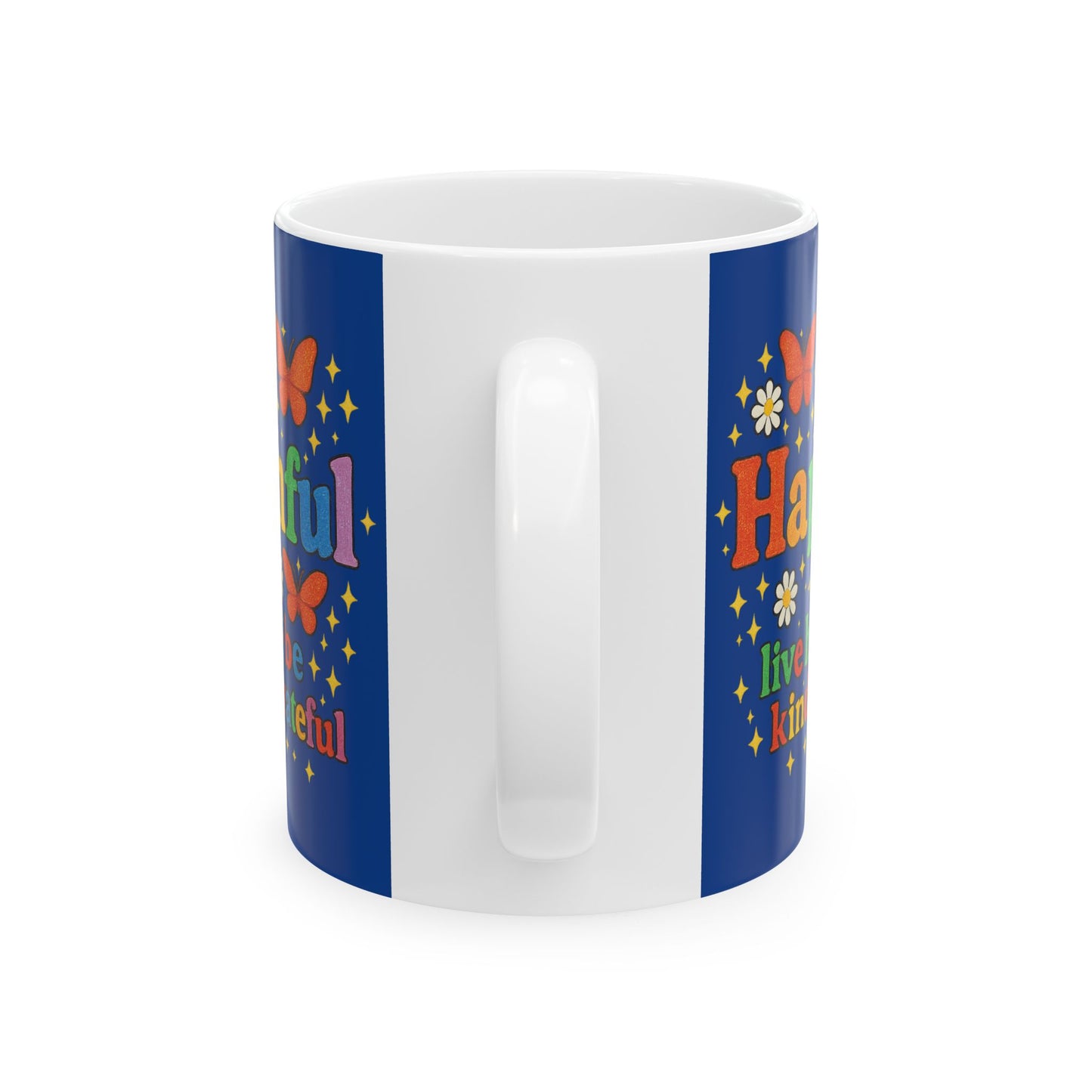 Happy Groovy Butterly Navy Blue Mug - Hapkinful - Live Happy. Be Kind. Stay Grateful. 11oz