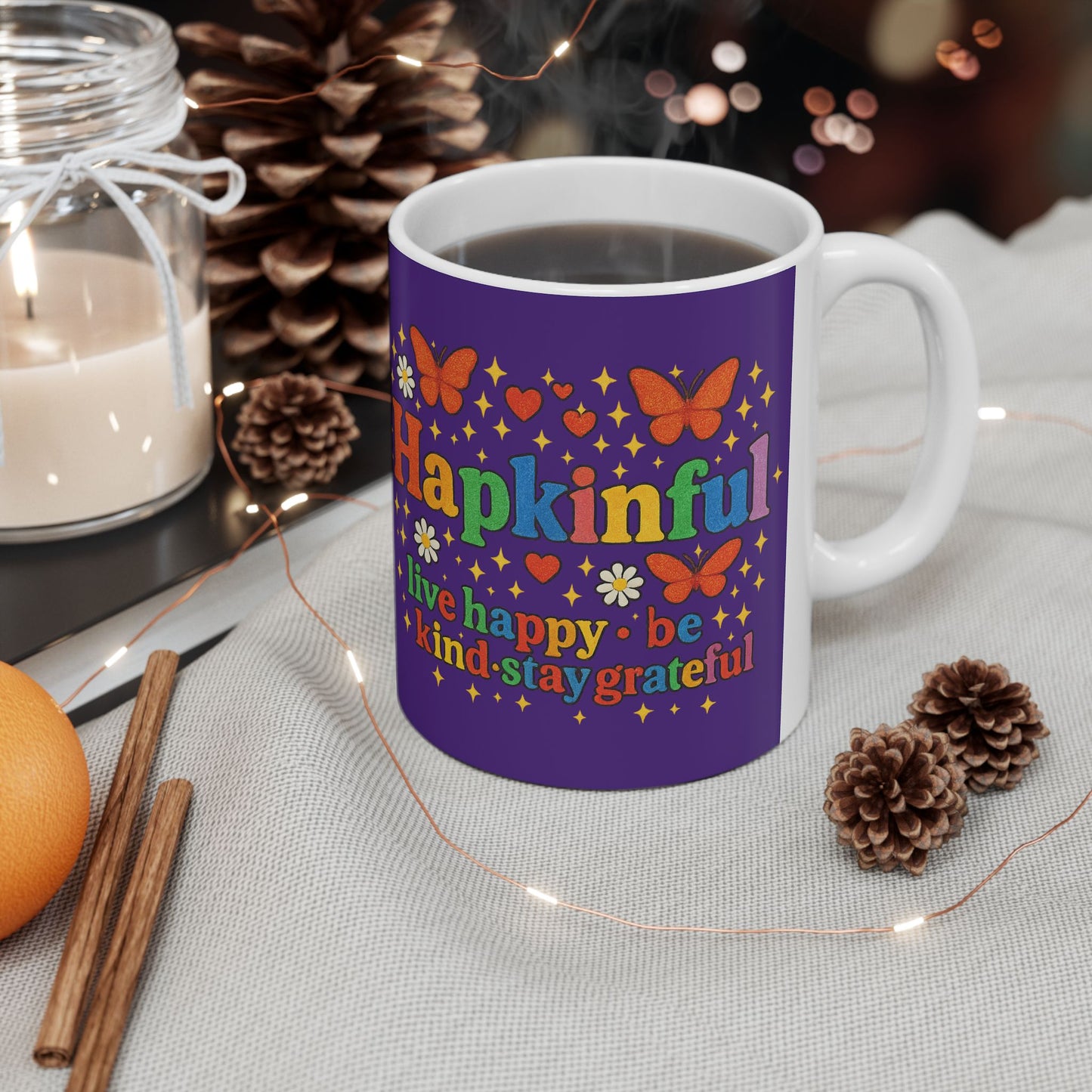 Happy Groovy Butterfly Blue Mug - Hapkinful - Live Happy. Be Kind. Stay Grateful  11oz