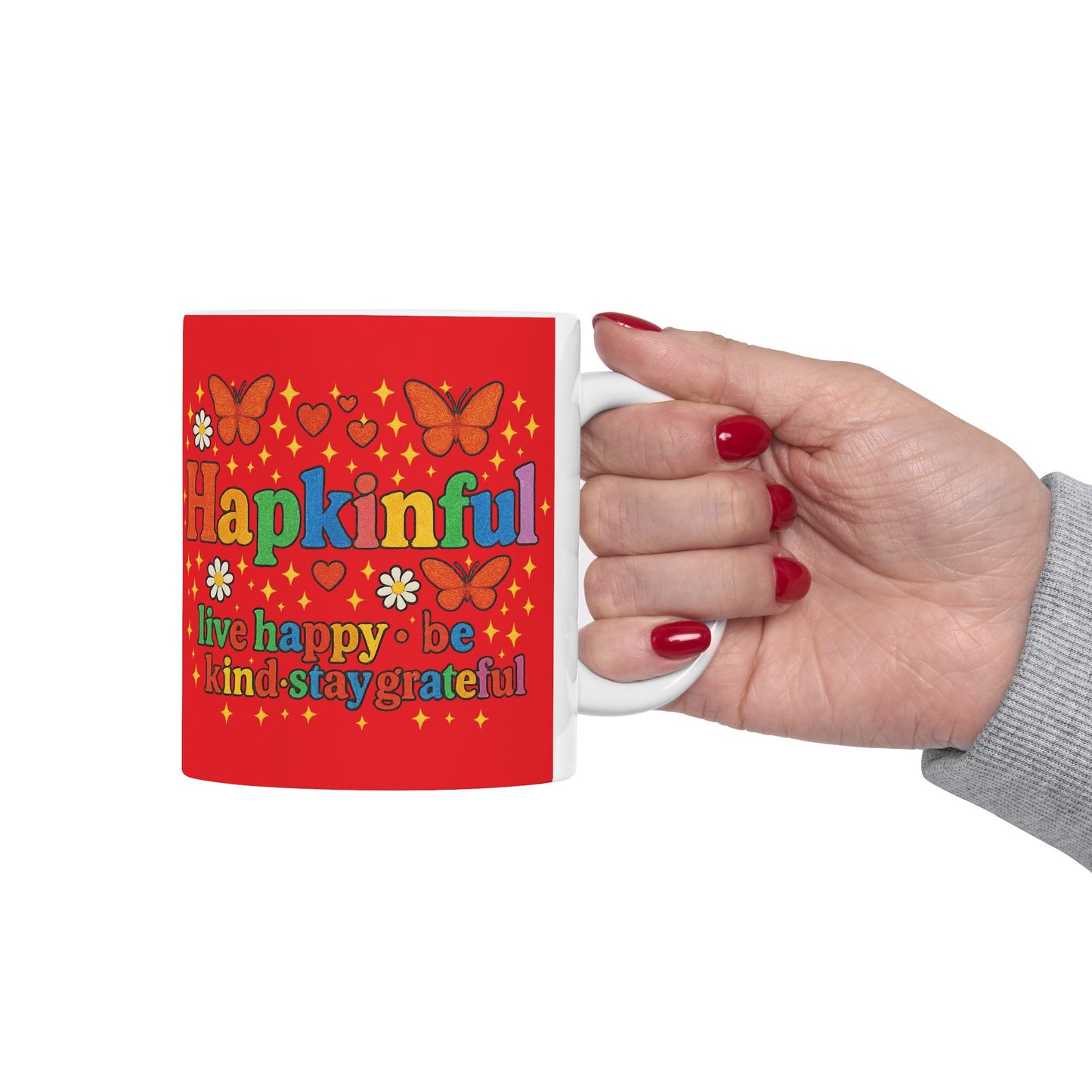 Happy Groovy Butterfly Red Mug - Hapkinful - Live Happy. Be Kind. Stay Grateful