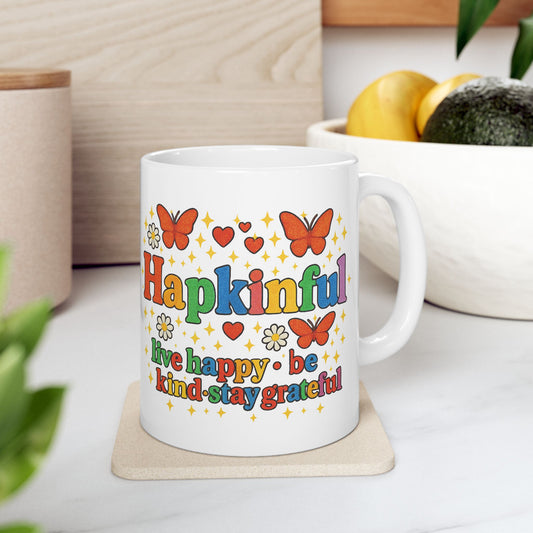 Happy Groovy Butterfly White Mug - Hapkinful - Live Happy. Be Kind. Stay Grateful