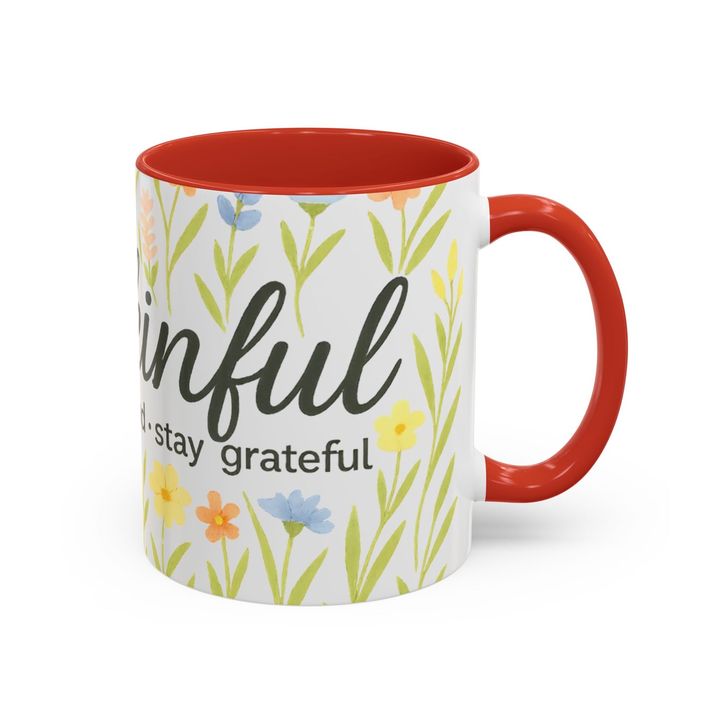 Hapkinful Wildflower Mugs. Inspirational Floral Coffee Mug - 'Live Happy, Be Kind, Stay Grateful'