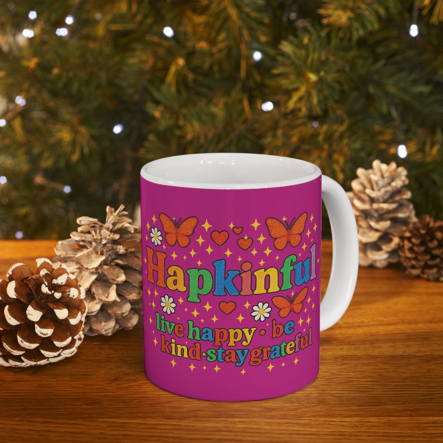 Happy Groovy Butterfly Lavender Mug - Hapkinful -Live Happy. Be Kind. Stay Grateful 11oz