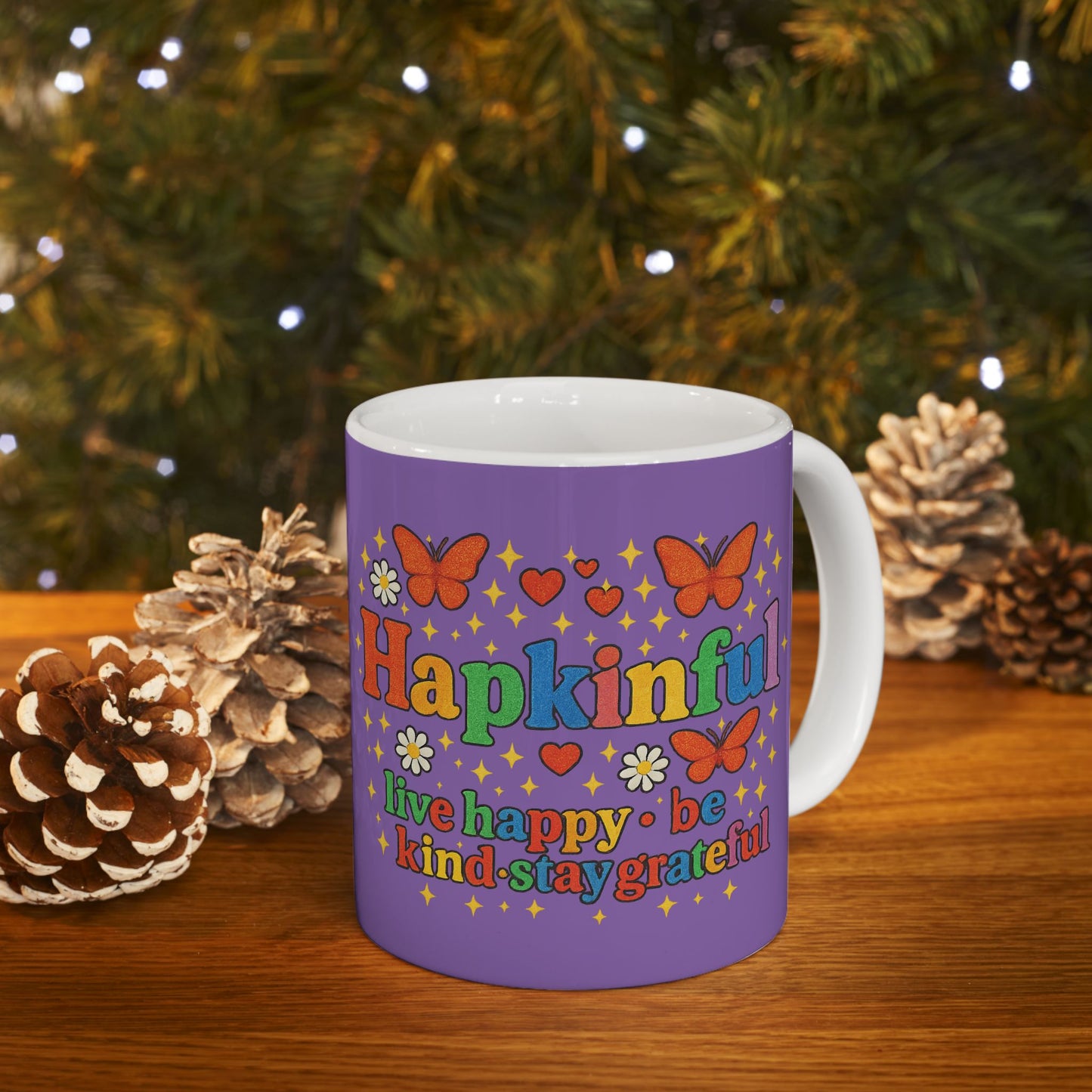 Happy Groovy Butterfly Purple Mug - Hapkinful - Live Happy. Be Kind. Stay Grateful 11oz