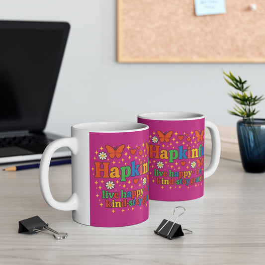 Happy Groovy Butterfly Lavender Mug - Hapkinful -Live Happy. Be Kind. Stay Grateful 11oz