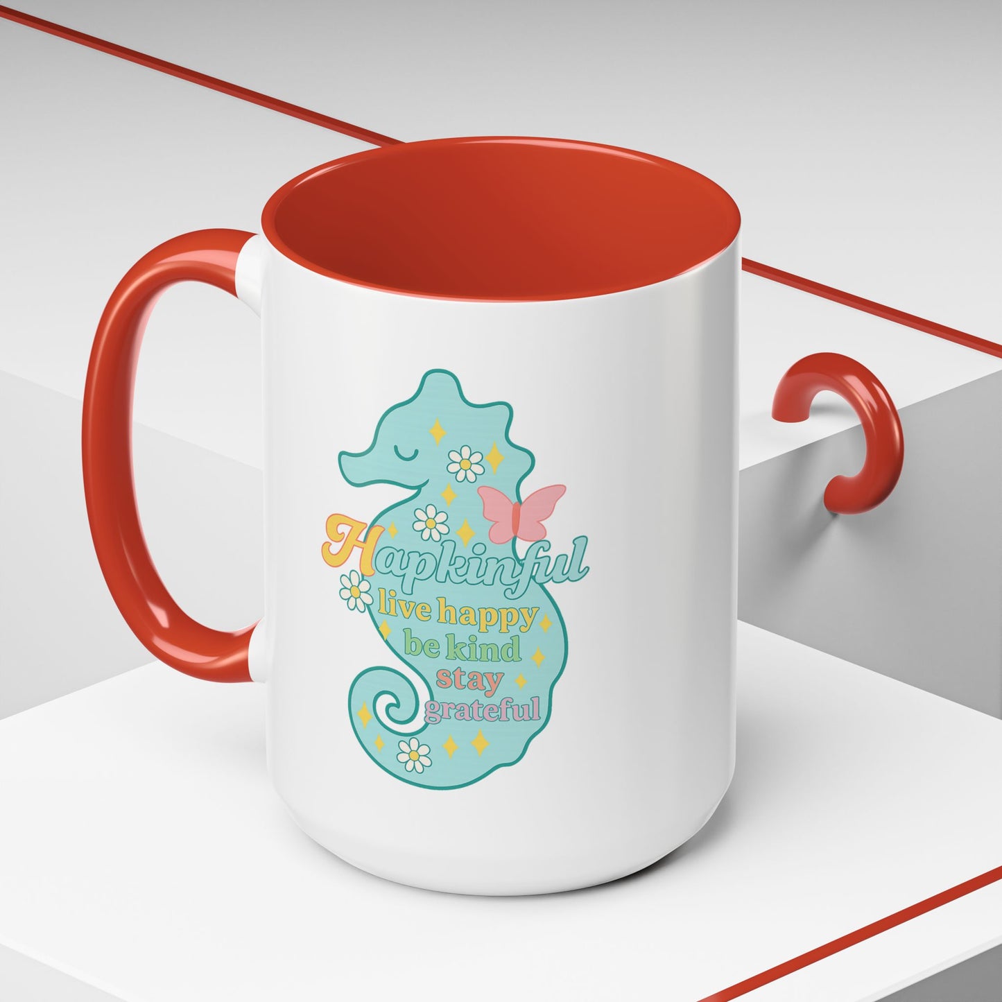 Happy Seahorse Mug Hapkinful Live Happy. Be Kind. Stay Grateful