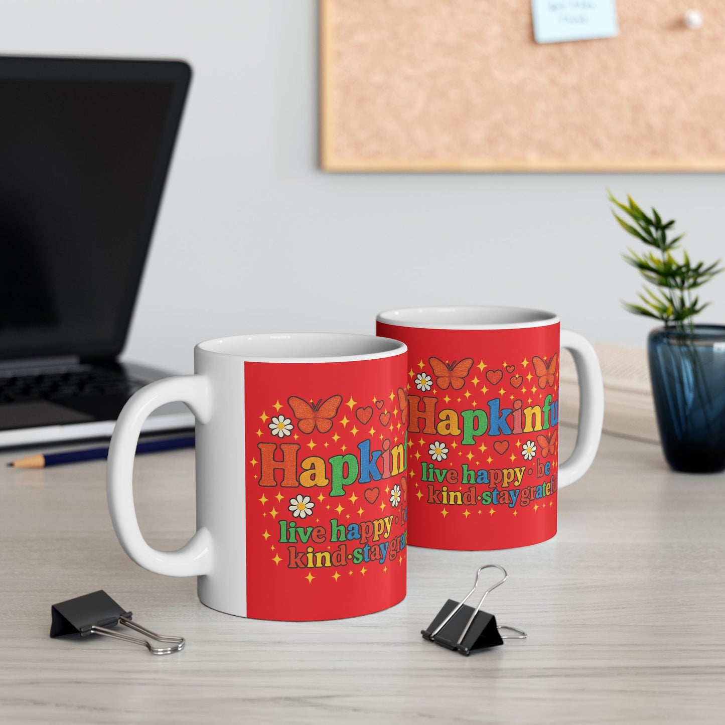 Happy Groovy Butterfly Red Mug - Hapkinful - Live Happy. Be Kind. Stay Grateful