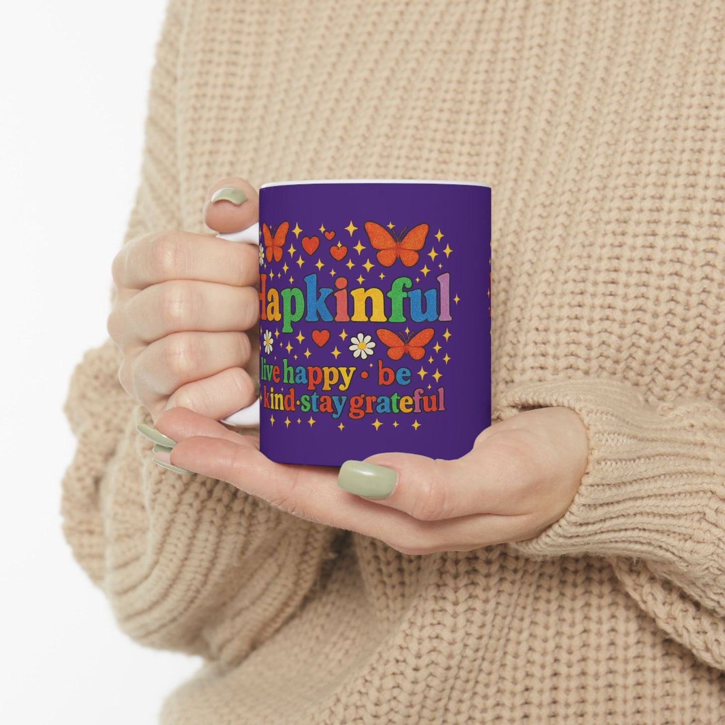 Happy Groovy Butterfly Blue Mug - Hapkinful - Live Happy. Be Kind. Stay Grateful  11oz