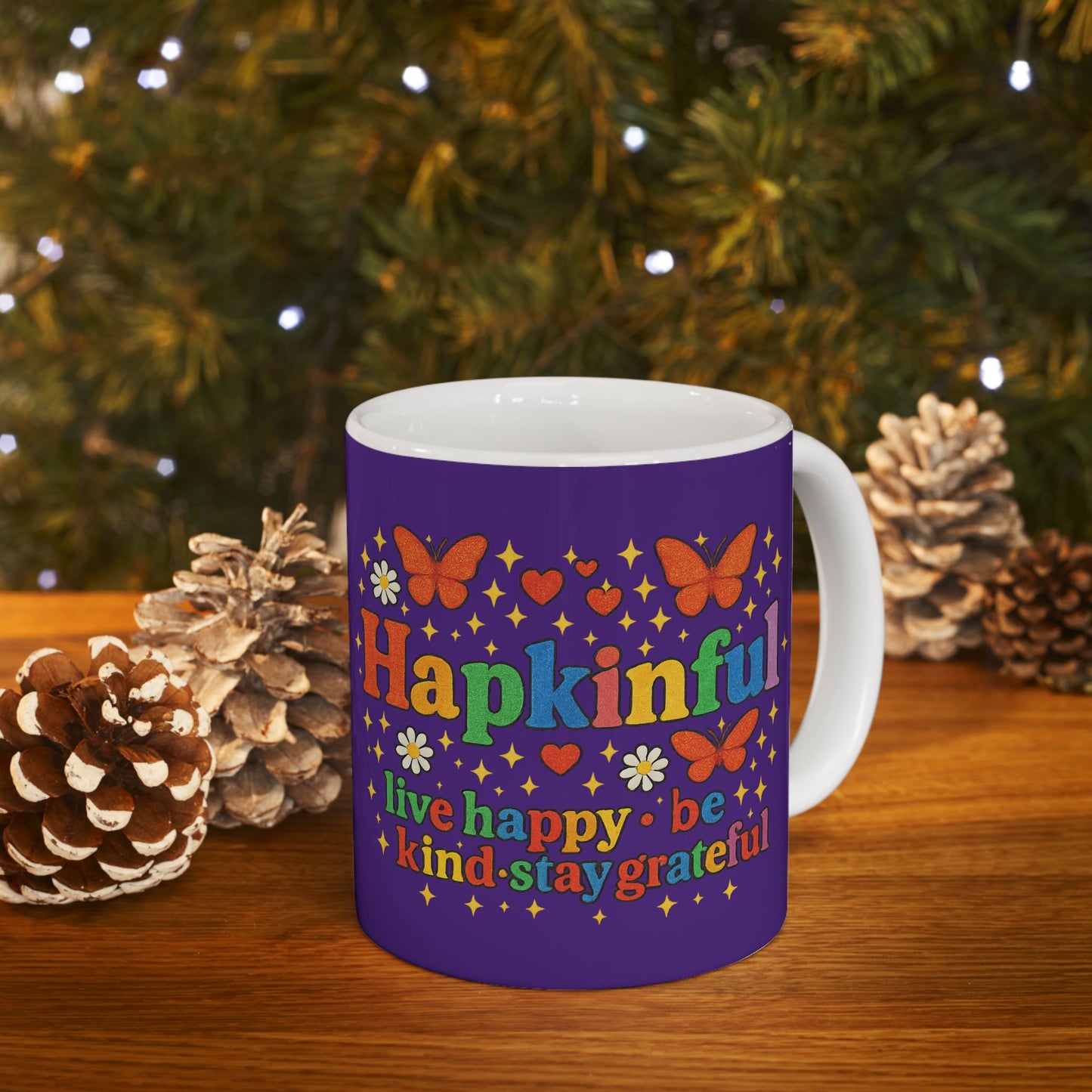 Happy Groovy Butterfly Blue Mug - Hapkinful - Live Happy. Be Kind. Stay Grateful  11oz