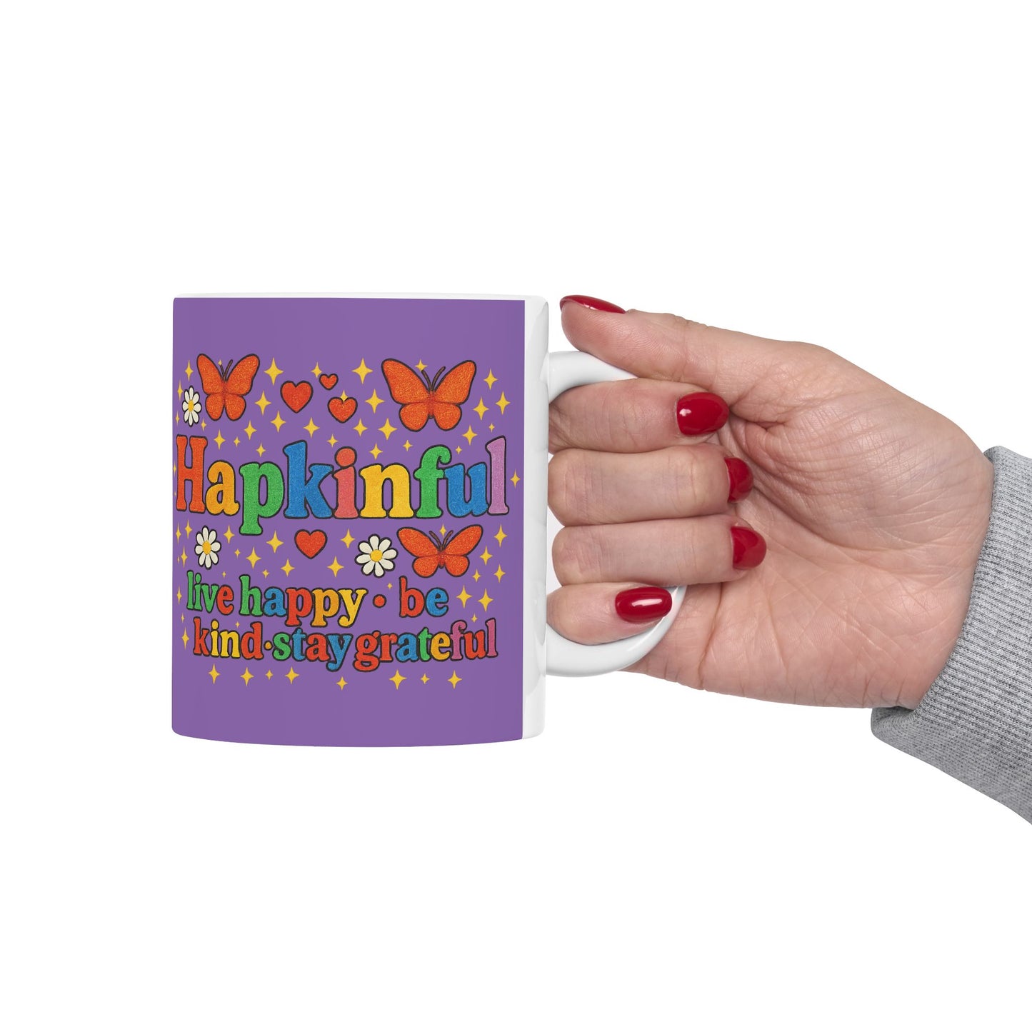 Happy Groovy Butterfly Purple Mug - Hapkinful - Live Happy. Be Kind. Stay Grateful 11oz