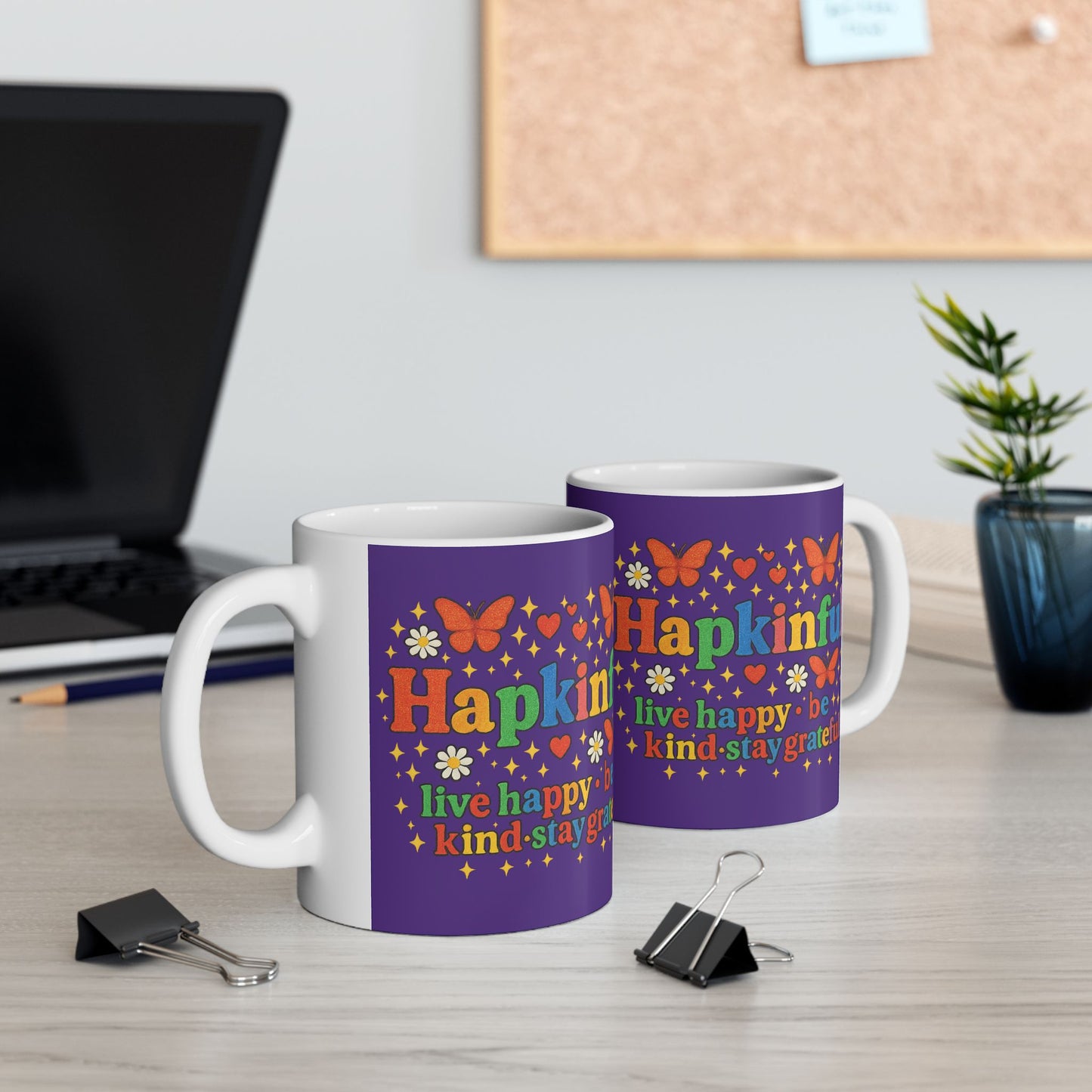 Happy Groovy Butterfly Blue Mug - Hapkinful - Live Happy. Be Kind. Stay Grateful  11oz