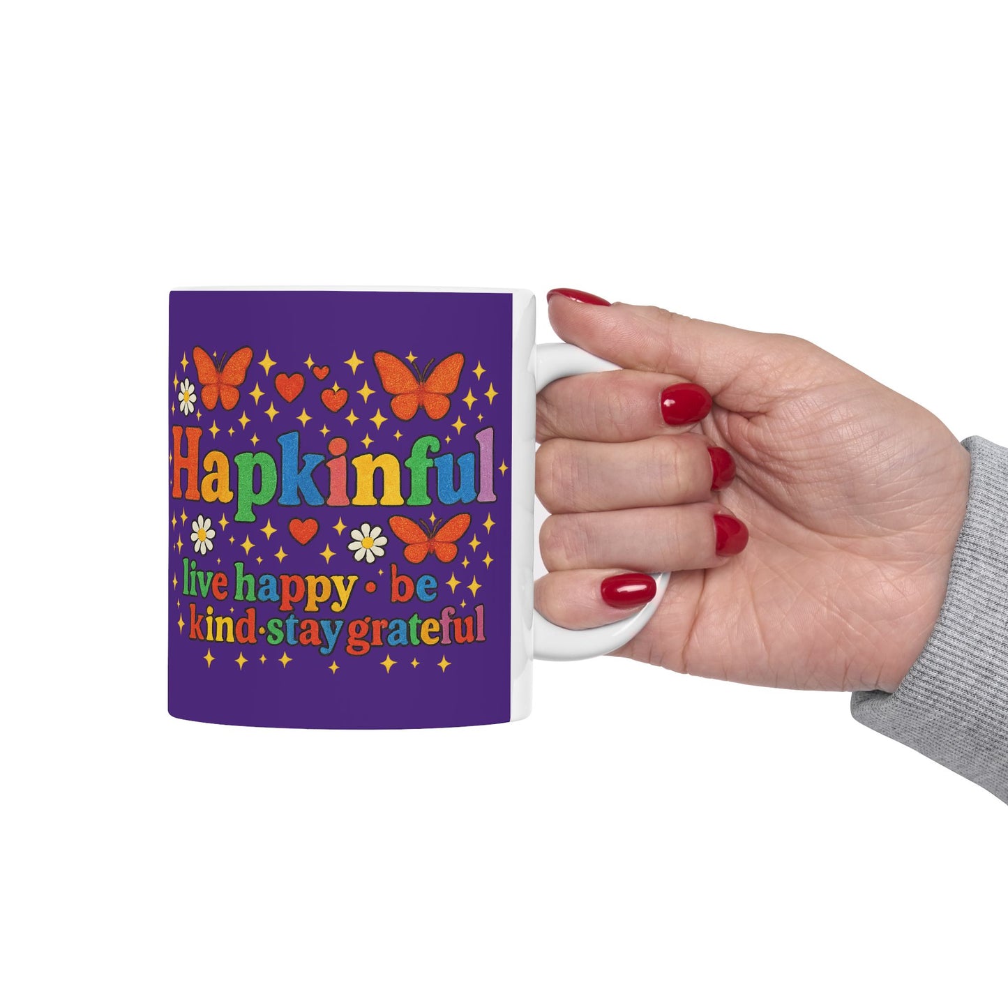 Happy Groovy Butterfly Blue Mug - Hapkinful - Live Happy. Be Kind. Stay Grateful  11oz