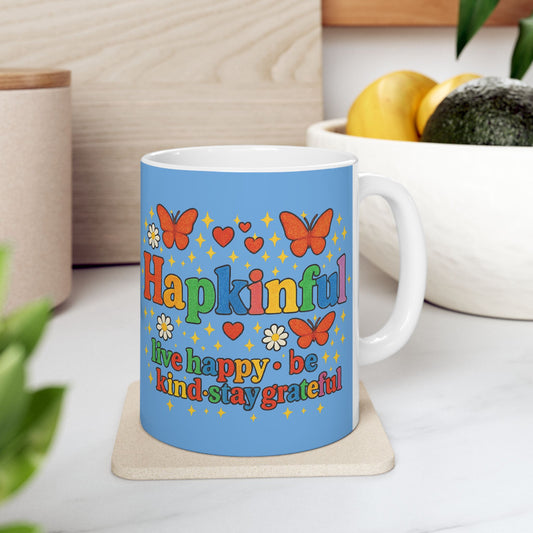 Happy Groovy Butterfly Light Blue Mug - Hapkinful - Live Happy.Be Kind. Stay Grateful