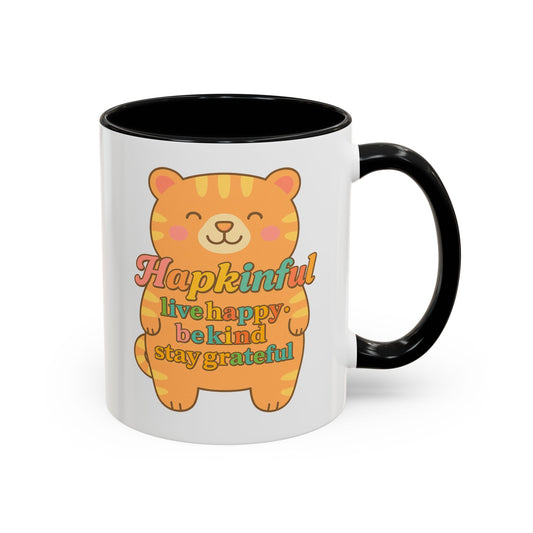 Happy Tiger Mug - Hapkinful Live Happy, Stay Grateful - Perfect Gift for Cat Lovers