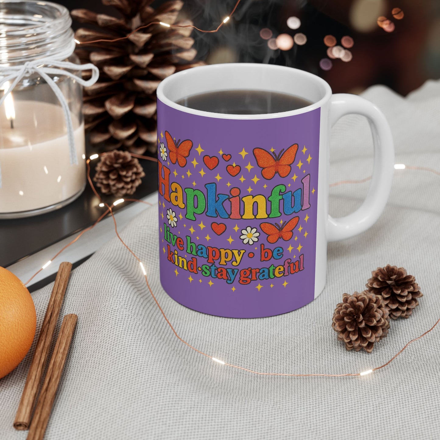 Happy Groovy Butterfly Purple Mug - Hapkinful - Live Happy. Be Kind. Stay Grateful 11oz