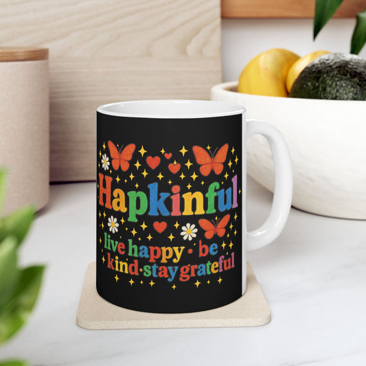 Happy Groovy Butterfly Black Mug - Hapkinful - Live Happy. Be Kind. Stay Grateful