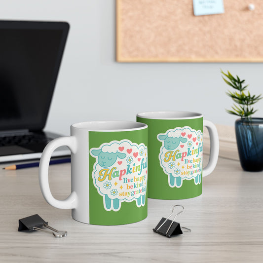 Happy Sheep Mug - Hapkinful Live Happy. Be Kind . Stay Grateful