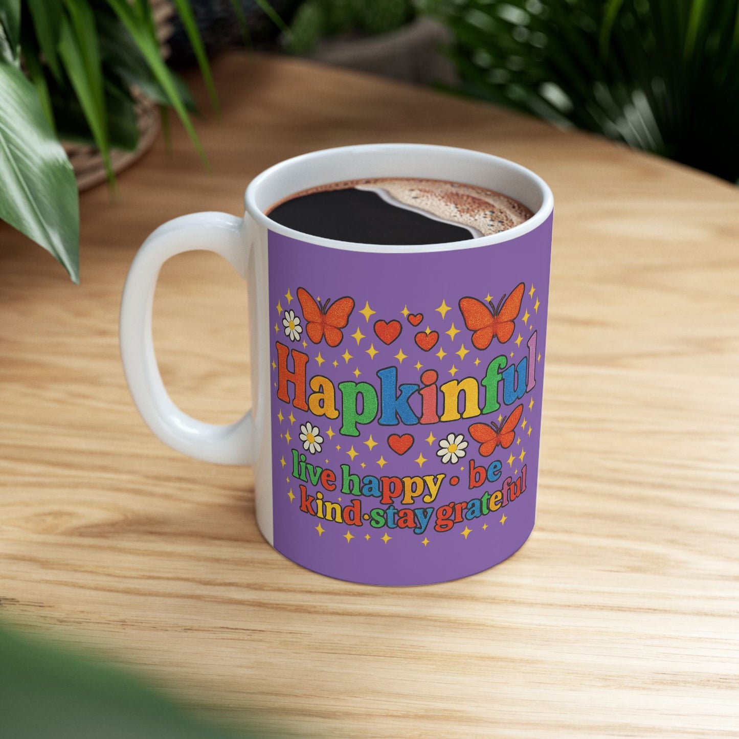 Happy Groovy Butterfly Purple Mug - Hapkinful - Live Happy. Be Kind. Stay Grateful 11oz